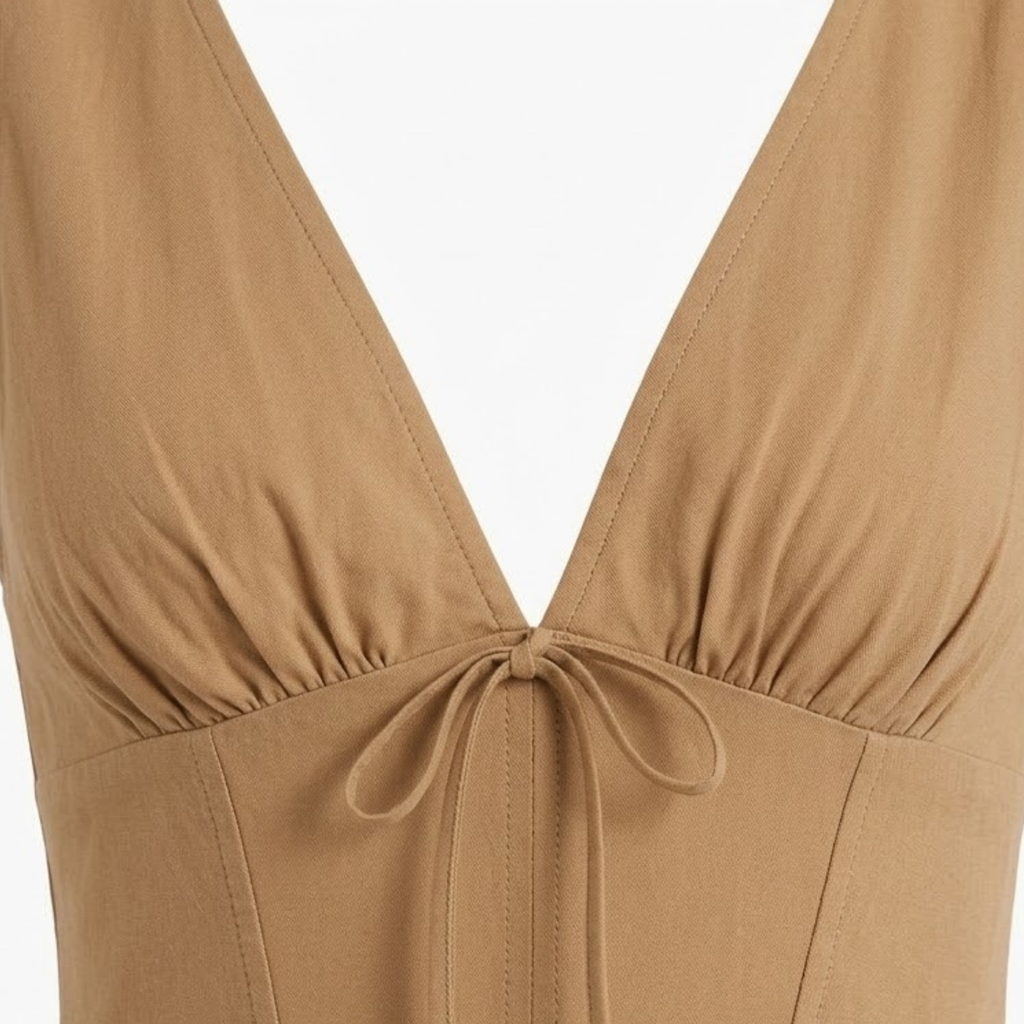 Robe Midi Femme Élégante Col V Taille Cintrée