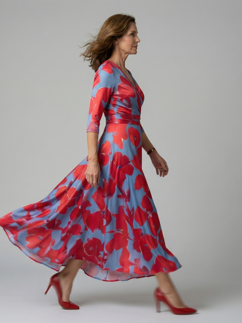 Celine | Robe Midi Croisée à Encolure