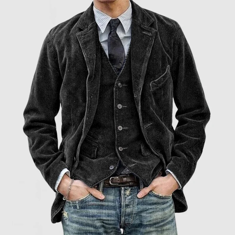 Ensemble Vintage pour Hommes en Blazer et Gilet en Velours Côtelé