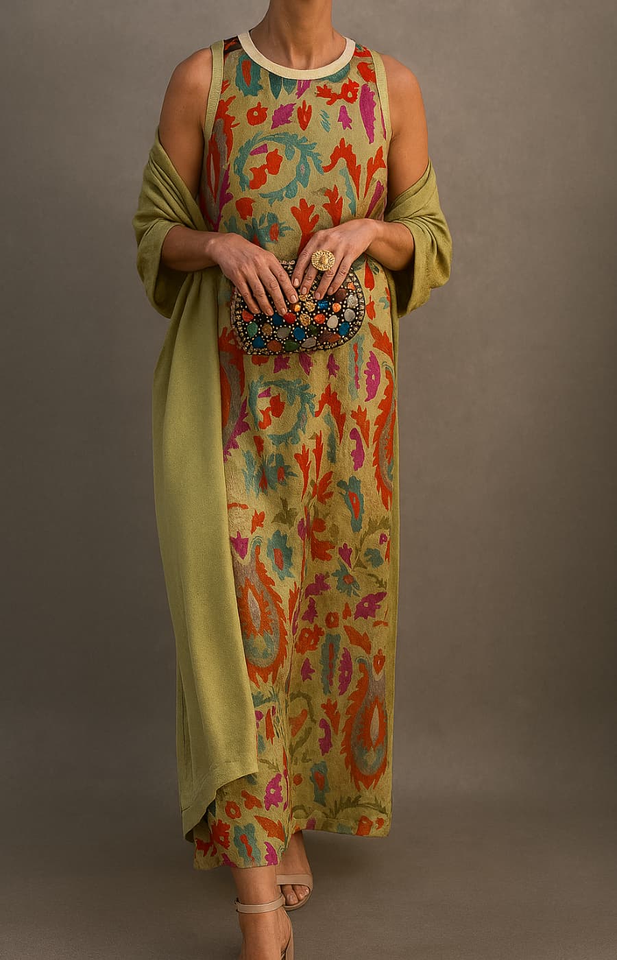 MOREAU LYON | ROBE IMPRIMÉE AVEC GILET ASSORTI POUR FEMMES