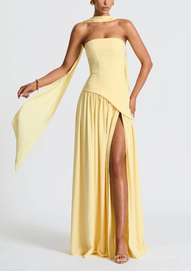 Amaris | Robe maxi élégante avec fente et détail nœud
