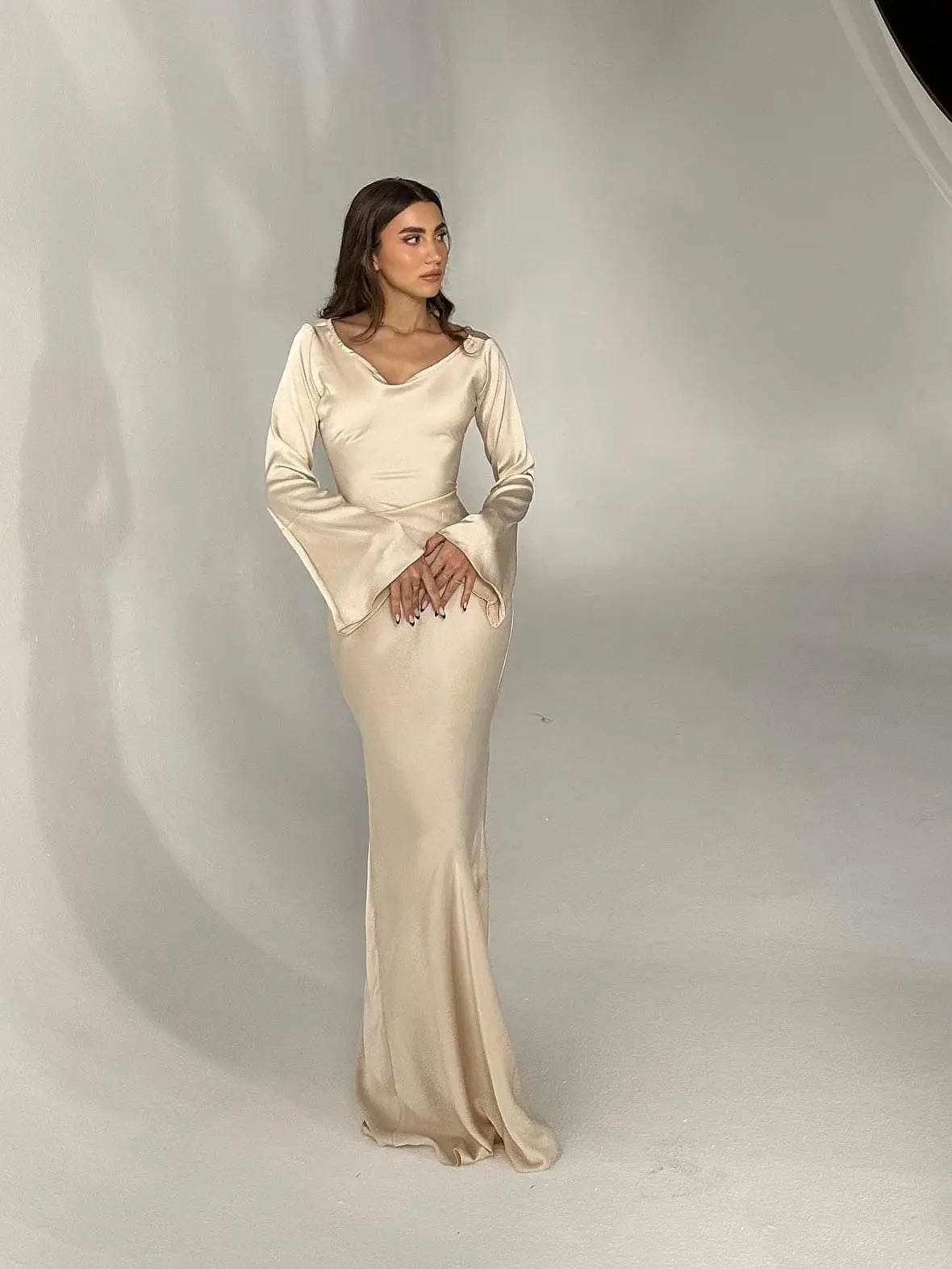 Echoarchiv | Robe Maxi Fluide à Manches Longues pour Femmes