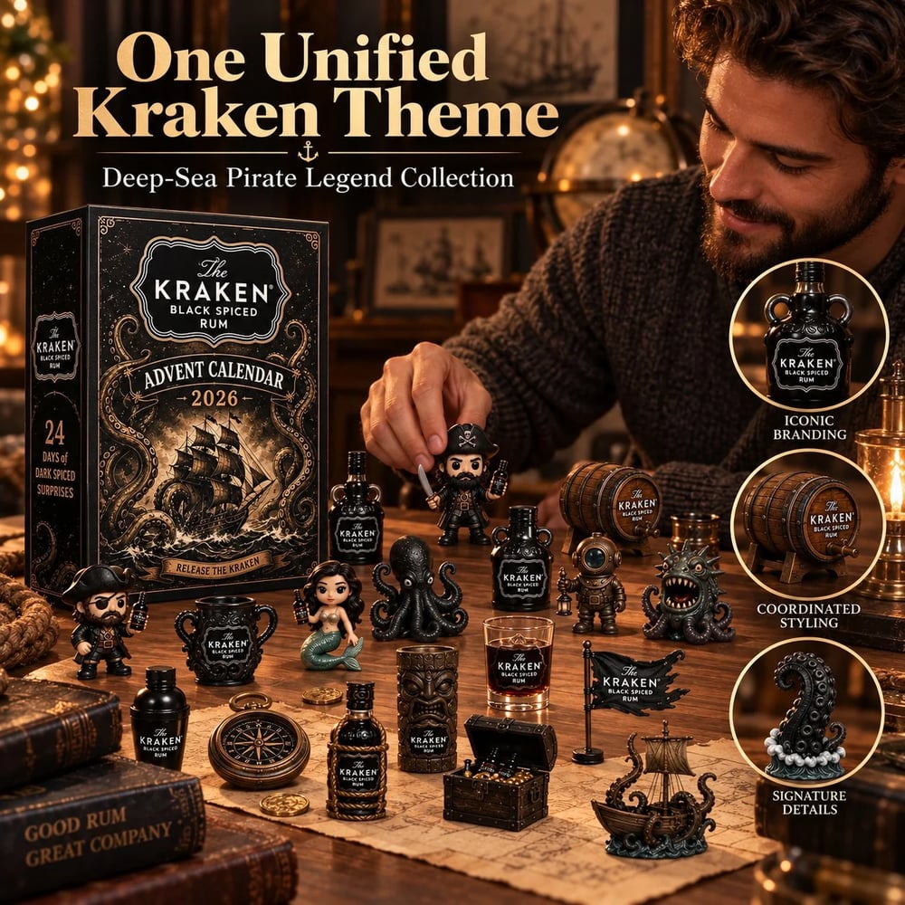 Calendrier de l'Avent Kraken Rum – Compte à rebours de Noël en 24 mini bouteilles