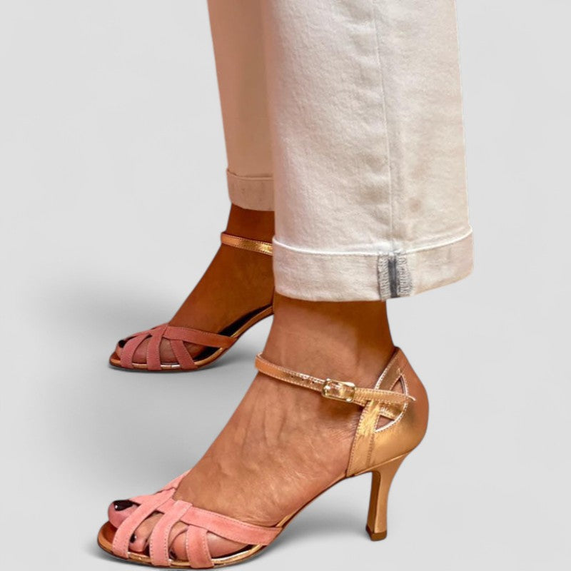 Sandales à Talon Bas avec Bride au Cheville et Bout Ouvert pour Femme