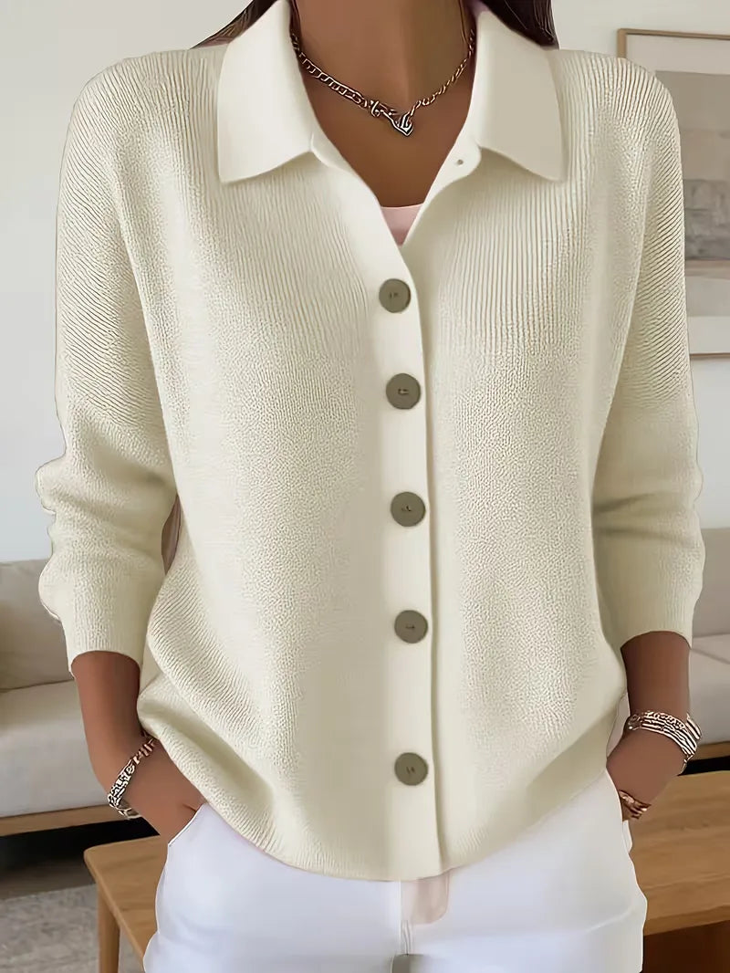 Camille - Cardigan Élégant Boutonné Col Chemise