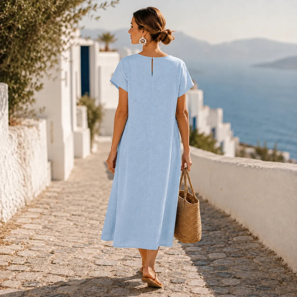 Sumlor – Robe midi à boutons asymétriques avec poches pour l'été