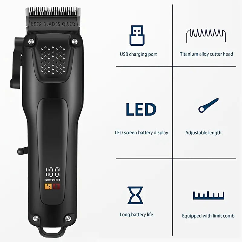 GroomMaster - Set de Soins Professionnels pour Cheveux et Barbe pour Hommes en 3 Pièces, Tondeuses Sans Fil avec Écran LED, Rechargeable par USB