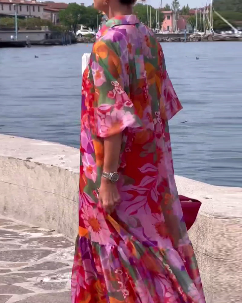 Helena | Robe imprimée colorée avec des manches lanternes amples