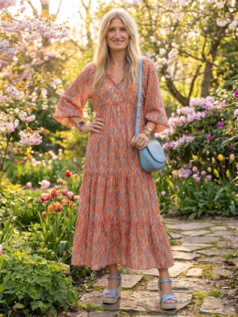 Amara | Robe Midi à Imprimé Géométrique à Col V