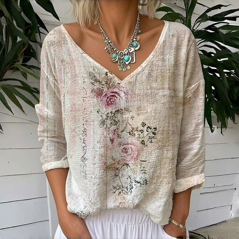Rosanna | T-shirt décontracté au style vintage avec imprimé floral
