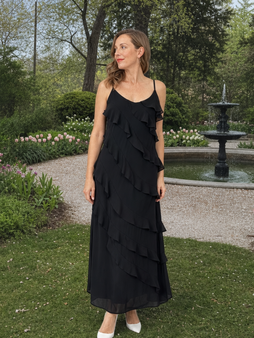 Riper | Robe Maxi à Bretelles Spaghetti avec Détails de Volants Superposés