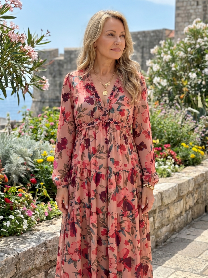 Camelo | Robe maxi à imprimé floral à manches longues