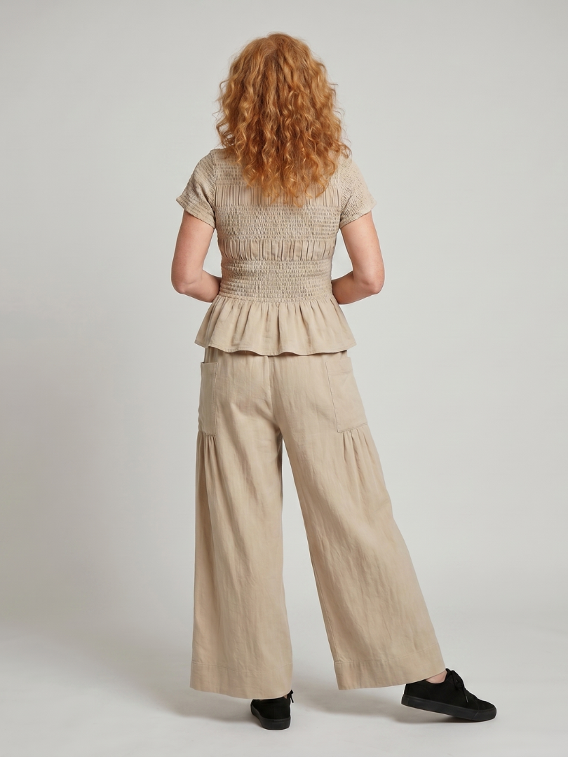 Eirenne | Haut Smocké Détail Peplum Et Ensemble Pantalon Large