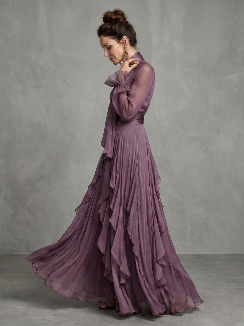 Demetria | Robe Maxi à Volants avec Nœud au Cou