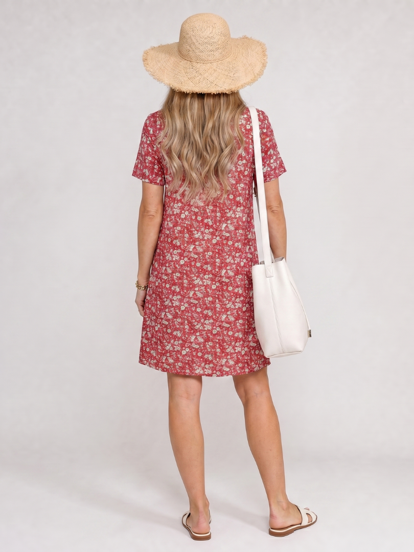 Somene | Robe à manches courtes en imprimé géométrique, longueur genoux