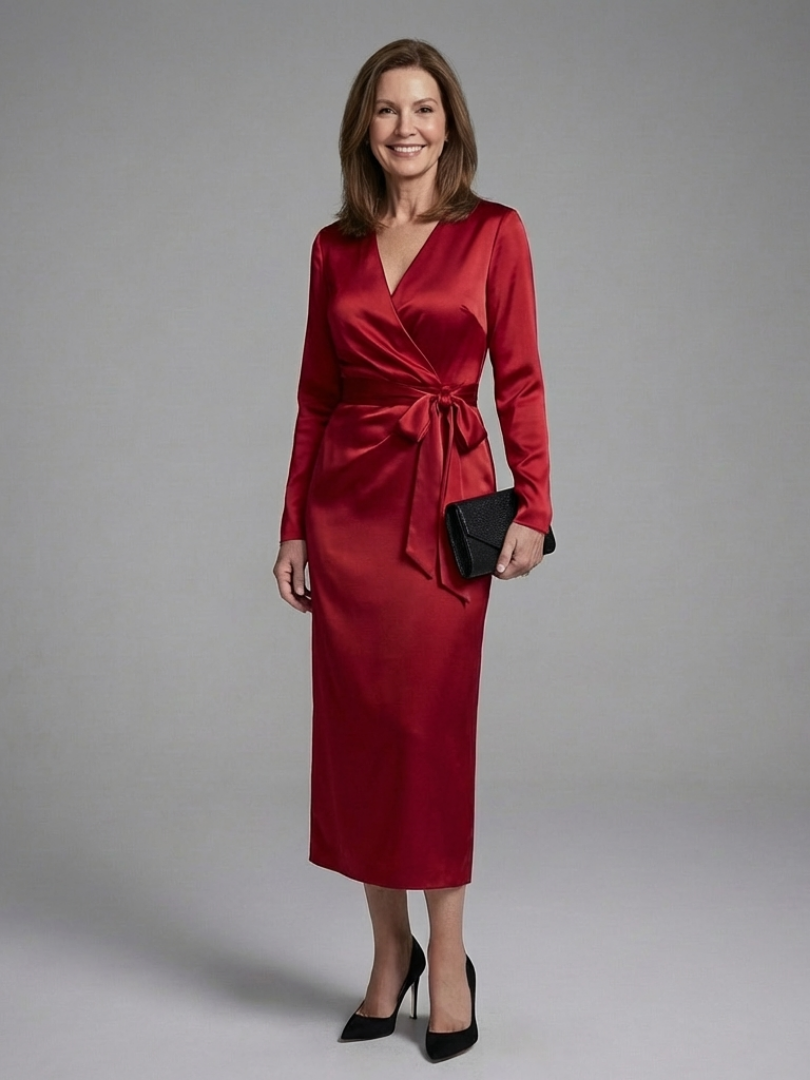 Alouette | Robe Midi à Manches Longues avec Ceinture