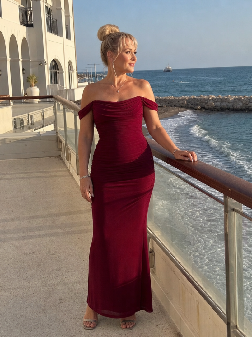 Wesel | Robe Midi Silhouette Ajustée Décolleté Bardot