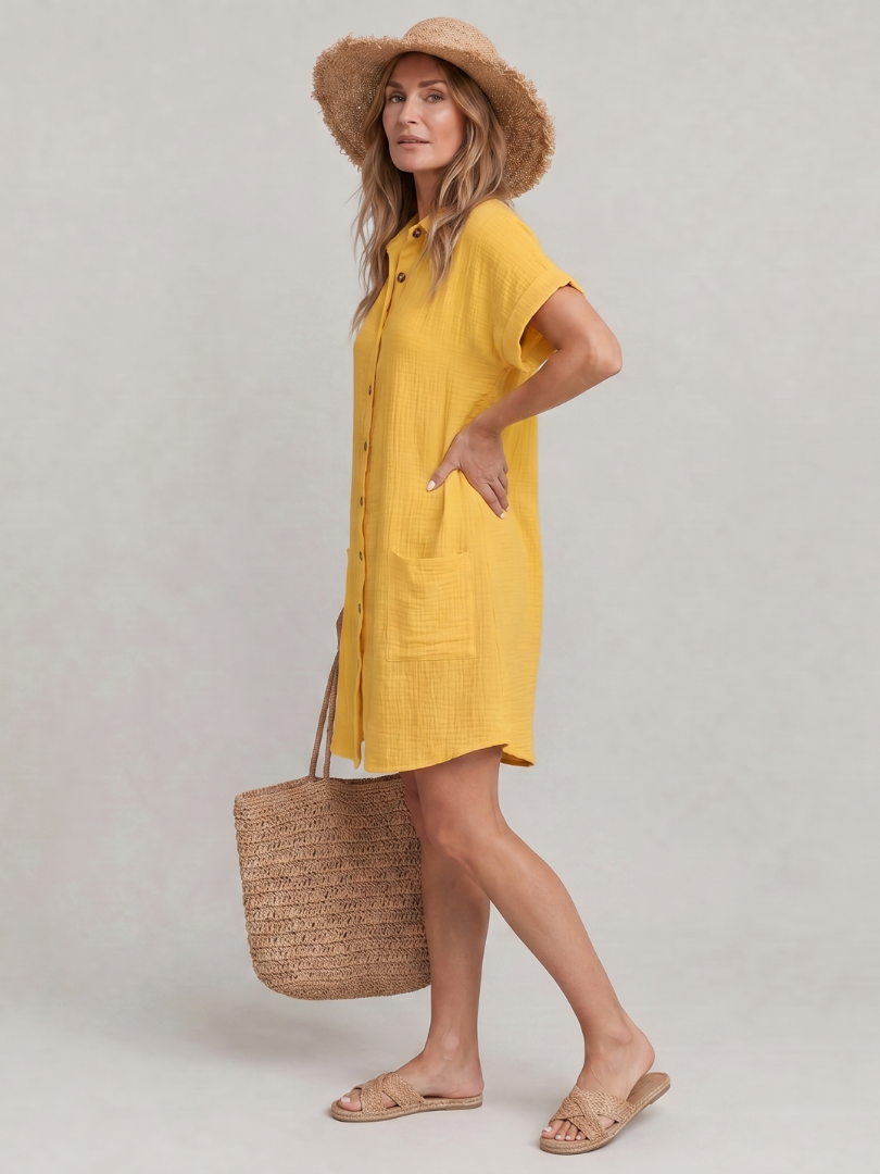 Linon | Robe à manches courtes avec poches avant, longueur genou