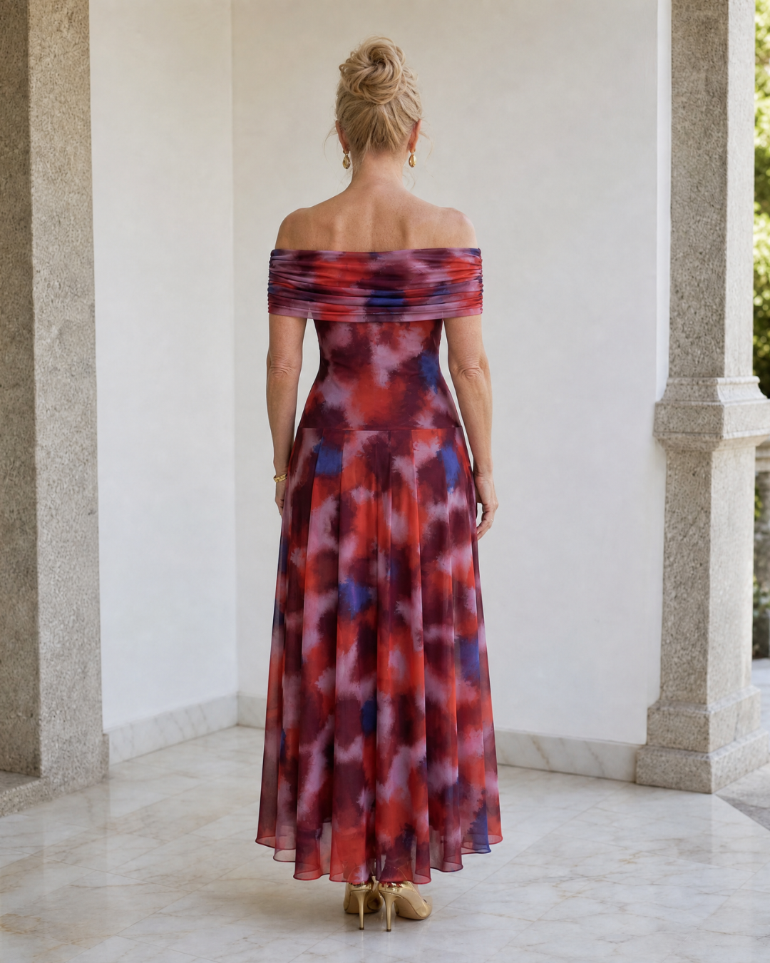 Violla | Robe Midi Fluide Imprimé Aquarelle Sans Épaules