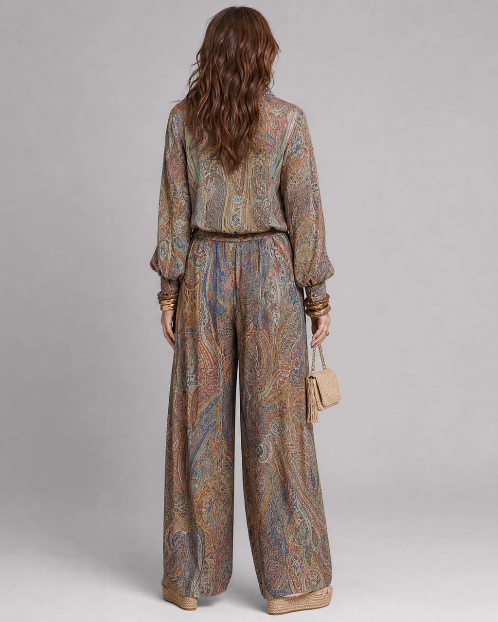 Virezza | Blouse à Imprimé Paisley Orné et Ensemble de Pantalons Amples