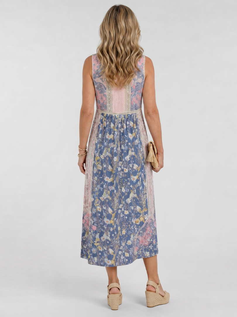 Lemez | Robe midi sans manches à détails de boutons floraux mélangés