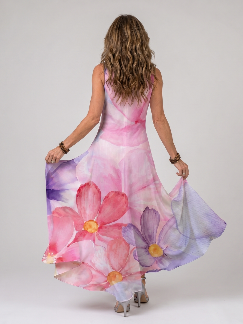 Nemen | Robe Midi Évasée Sans Manches à Fleurs Aquarelle
