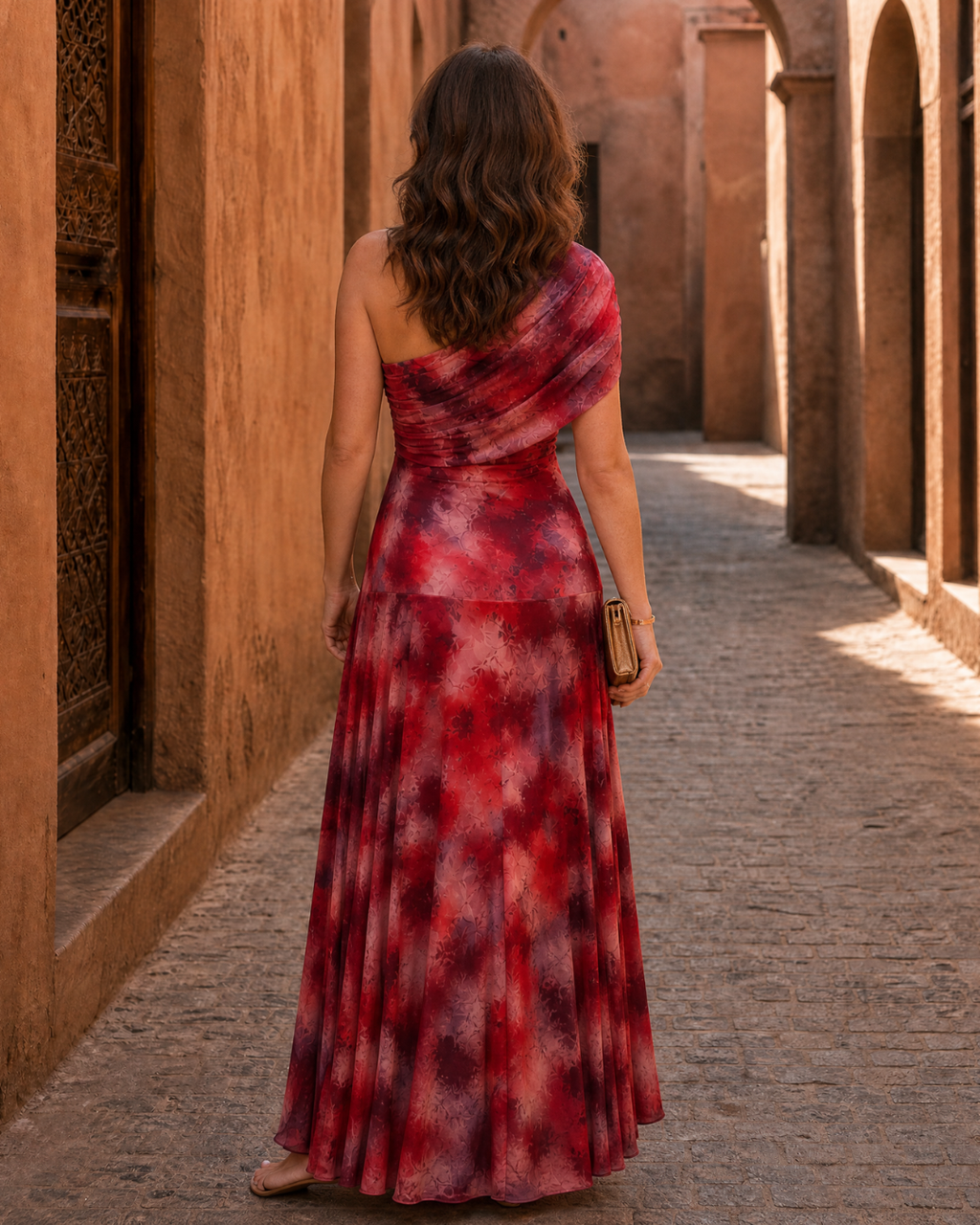 Zarephine | Robe Maxi Fluide Imprimé Aquarelle à Une Épaule