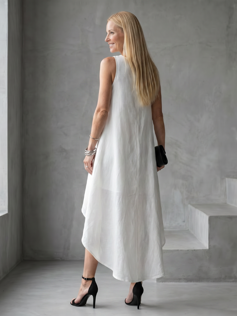 Zoya | Robe Midi Fluide Sans Manches à Ourlet Haut-Bas