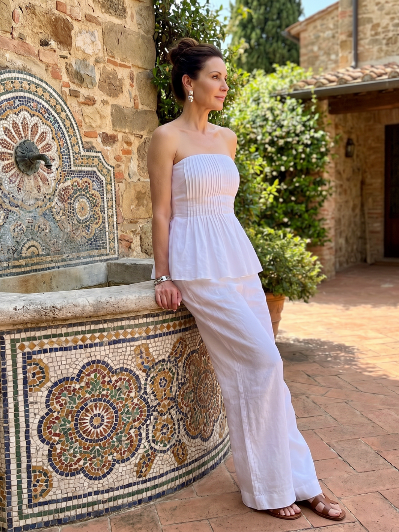 Rila | Ensemble Top Smocké Sans Manches et Pantalon Large