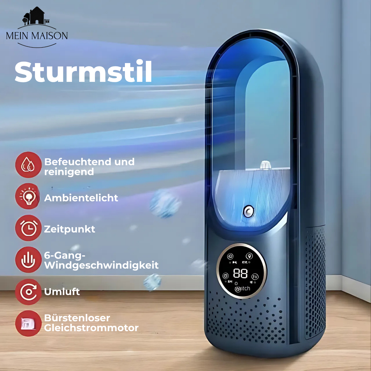 Ventilateur USB Sans Lame Refroidisseur d'Air Silencieux avec Minuterie et Humidification