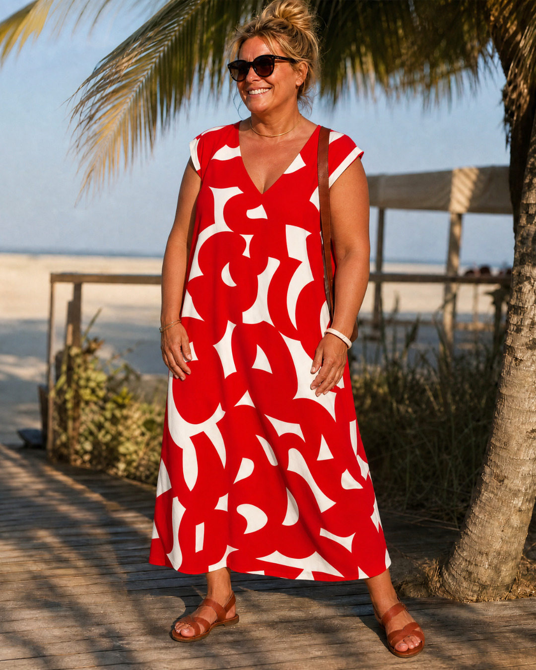 Verain | Robe Midi Fluide Imprimé Abstrait Col V