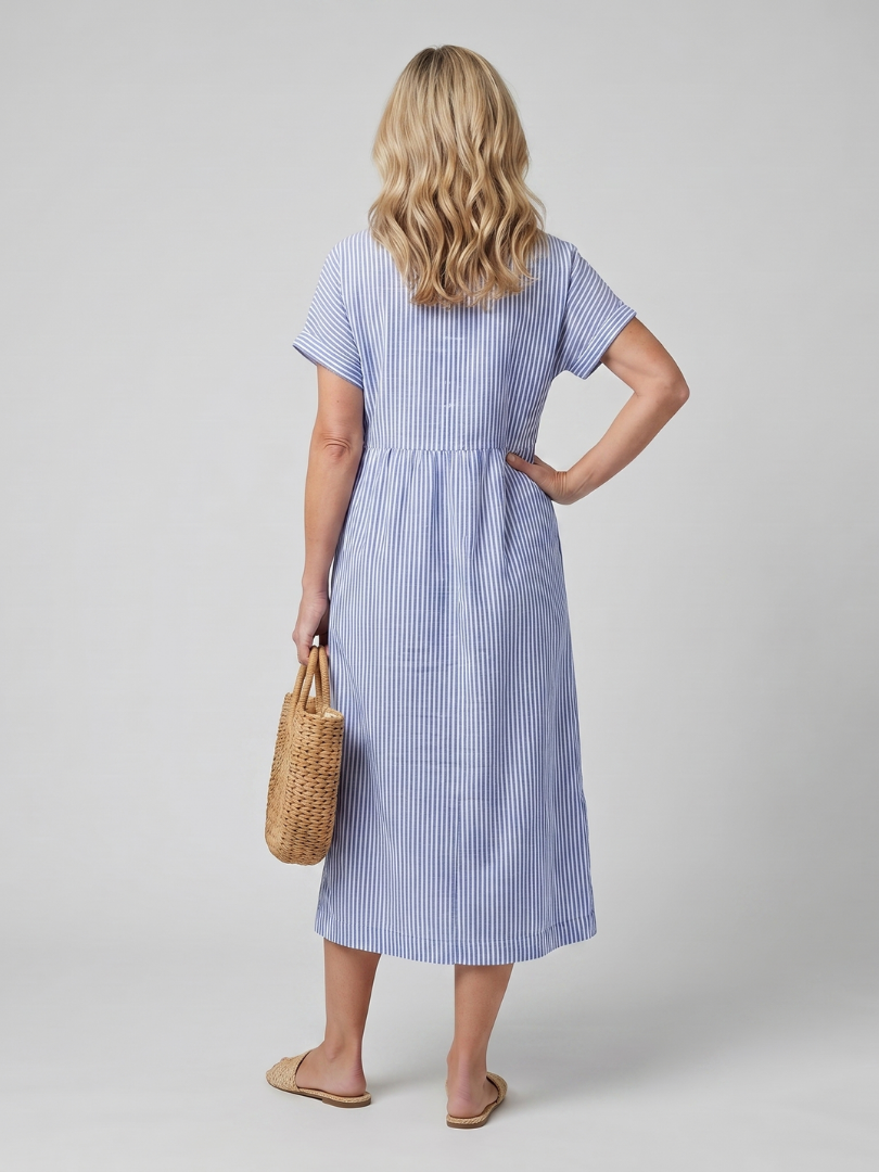 Rosamund | Robe midi à manches courtes à motif rayé