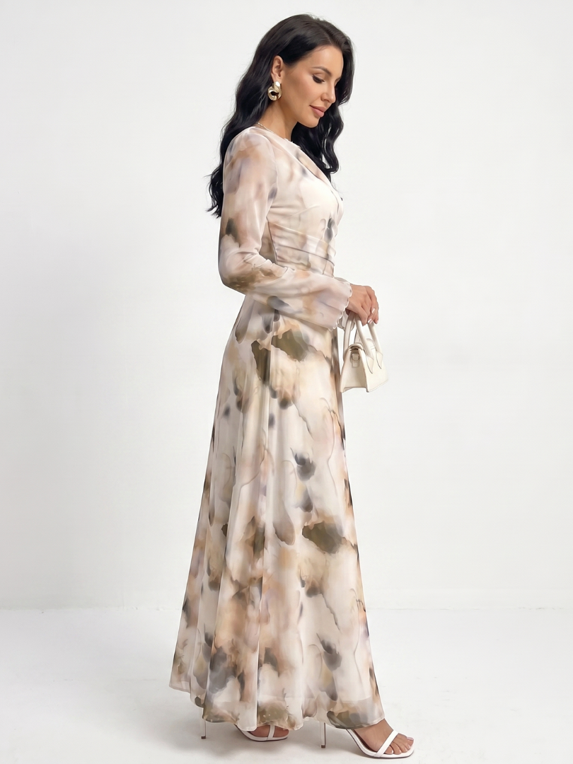 Roxana | Robe maxi à manches longues avec imprimé abstrait