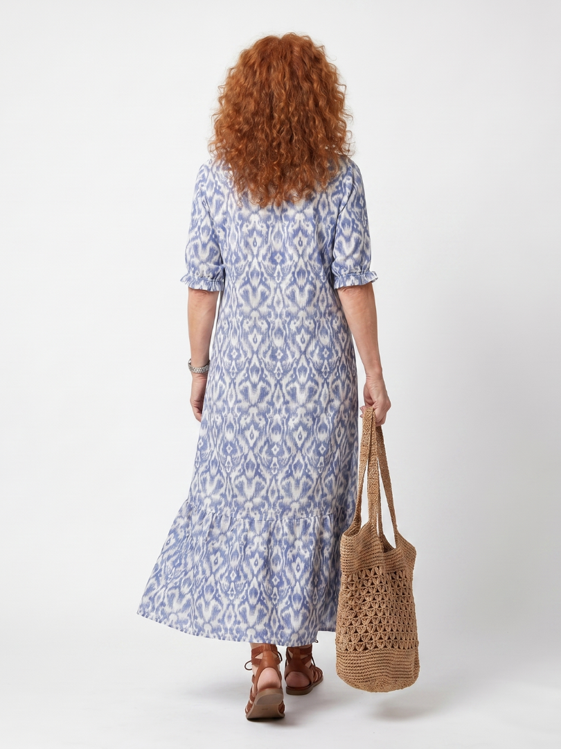 Ottiline | Robe Midi Imprimée avec Détail de Nœud à Franges