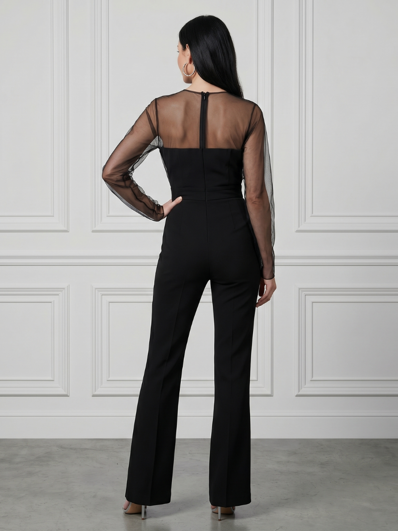 Oksana | Combinaison ajustée à corsage transparent et jambes évasées