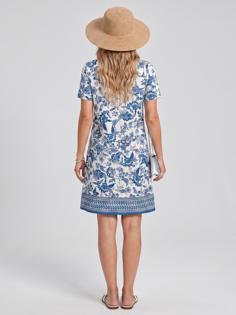 Nola | Robe à manches courtes avec imprimé géométrique, longueur genou