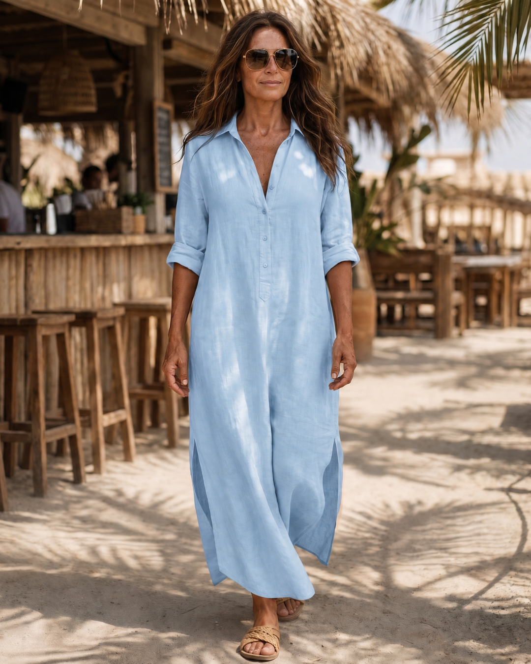 Vipro | Robe Midi Relaxed à Col Boutonné