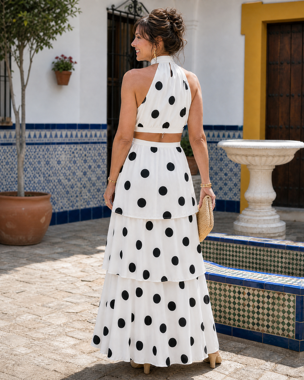 Lysa | Ensemble Haut Halter à Pois et Jupe Maxi À Volants