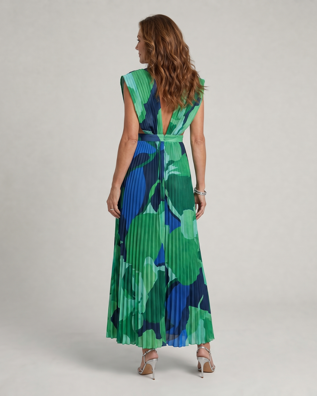 Omnios | Robe Midi à Manches Cap Pleated Abstraite