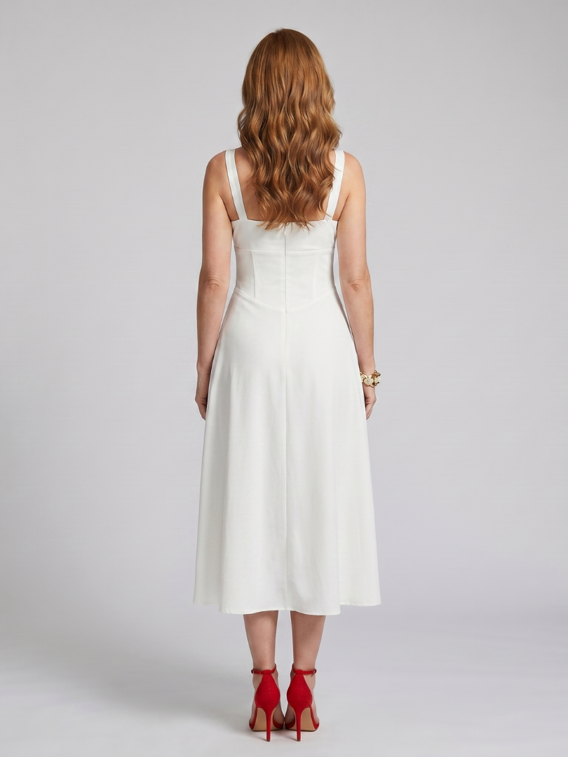 Zenobia | Robe Midi à Bretelles Spaghetti avec Corps Froncé
