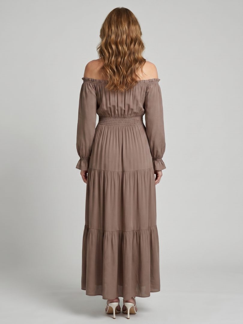 Anora | Robe Midi à Épaules Dénudées avec Fente Latérale