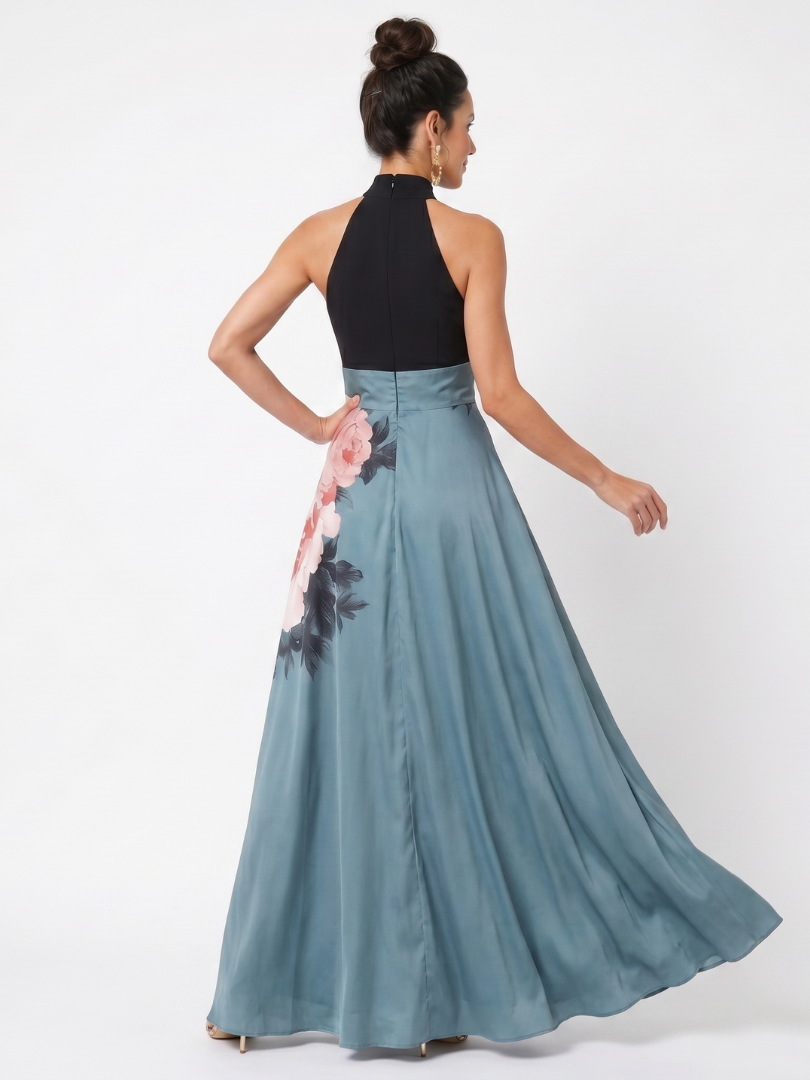 Olympas | Robe Maxi à Buste Halter et Jupe Florale