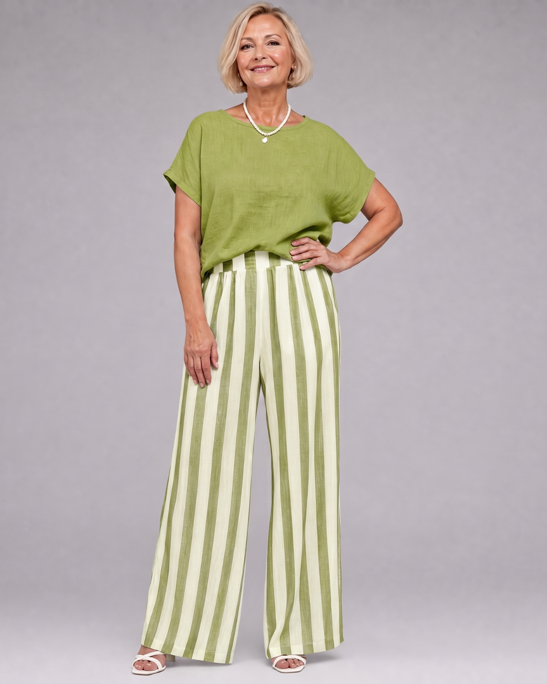 Miolna | Ensemble Haut en Mélange de Lin et Pantalons Amples Rayés