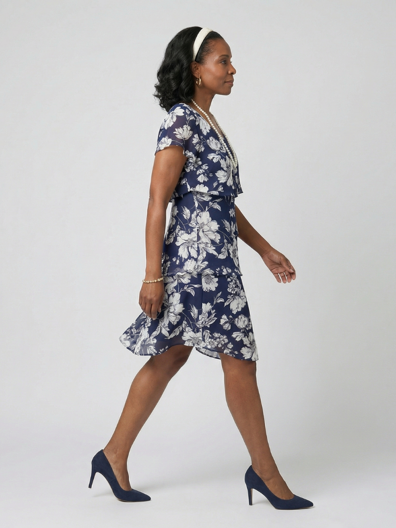 Thea | Robe longueur genou à motif floral subtil