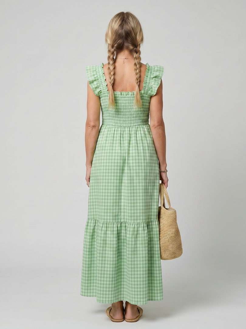 Verity | Robe midi à encolure carrée sans manches à motif vichy