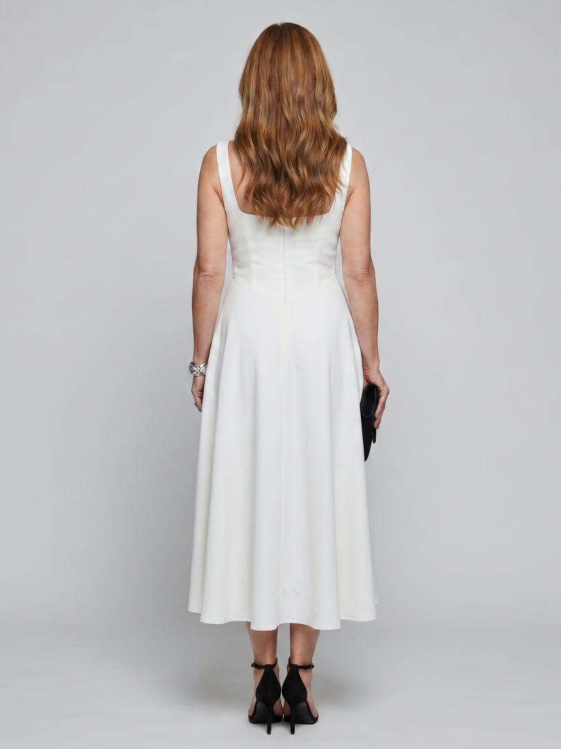 Pallas | Robe midi à bretelles carrées et jupe évasée