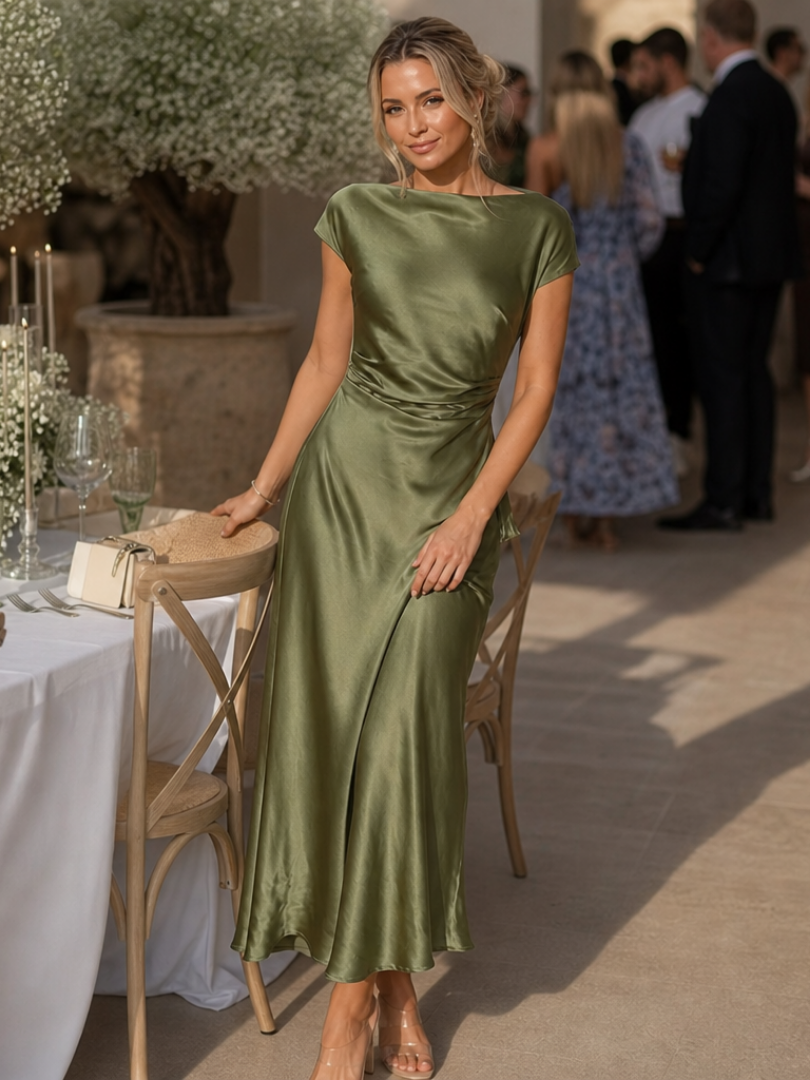 Elure | Robe midi ajustée à manches courtes et décolleté bateau