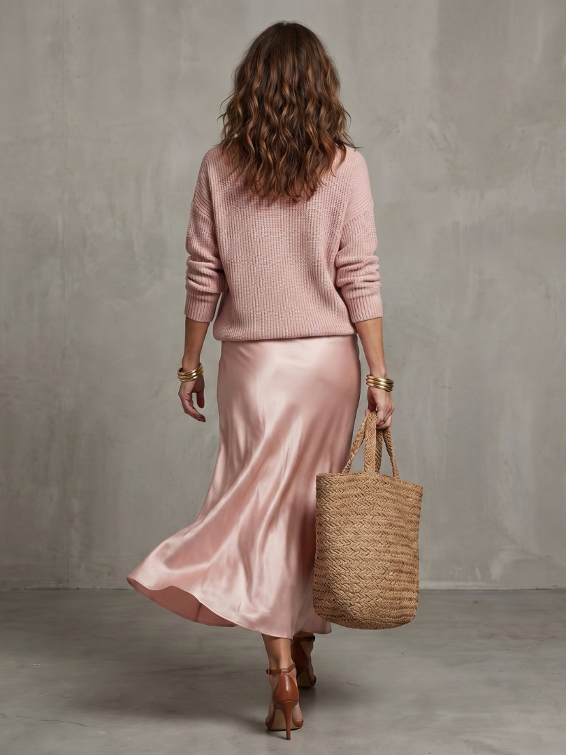 Luciana | Jupe en satin biais avec ensemble en tricot