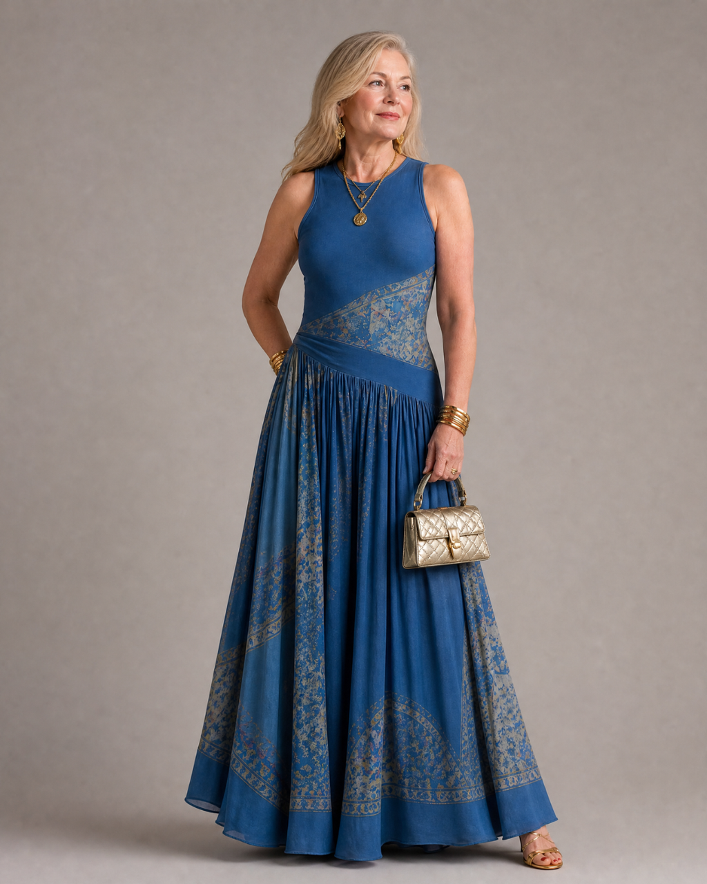 Velisse | Ensemble de bodice imprimé sans manches et jupe maxi fluide