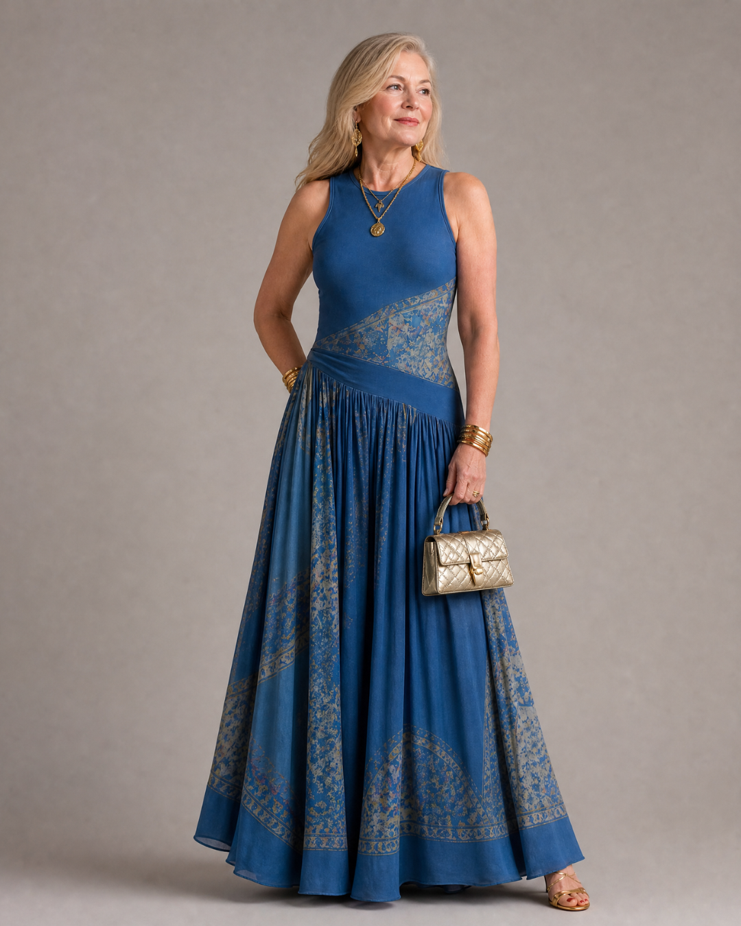 Velisse | Ensemble de bodice imprimé sans manches et jupe maxi fluide